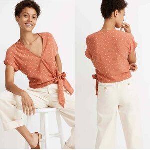 Madewell Terracotta Polka Dot Wrap Blouse